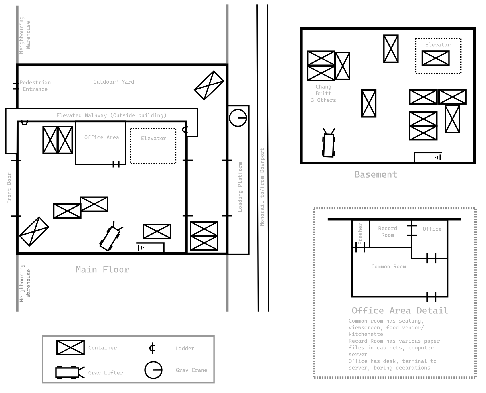 A line drawing of a warehouse plan.